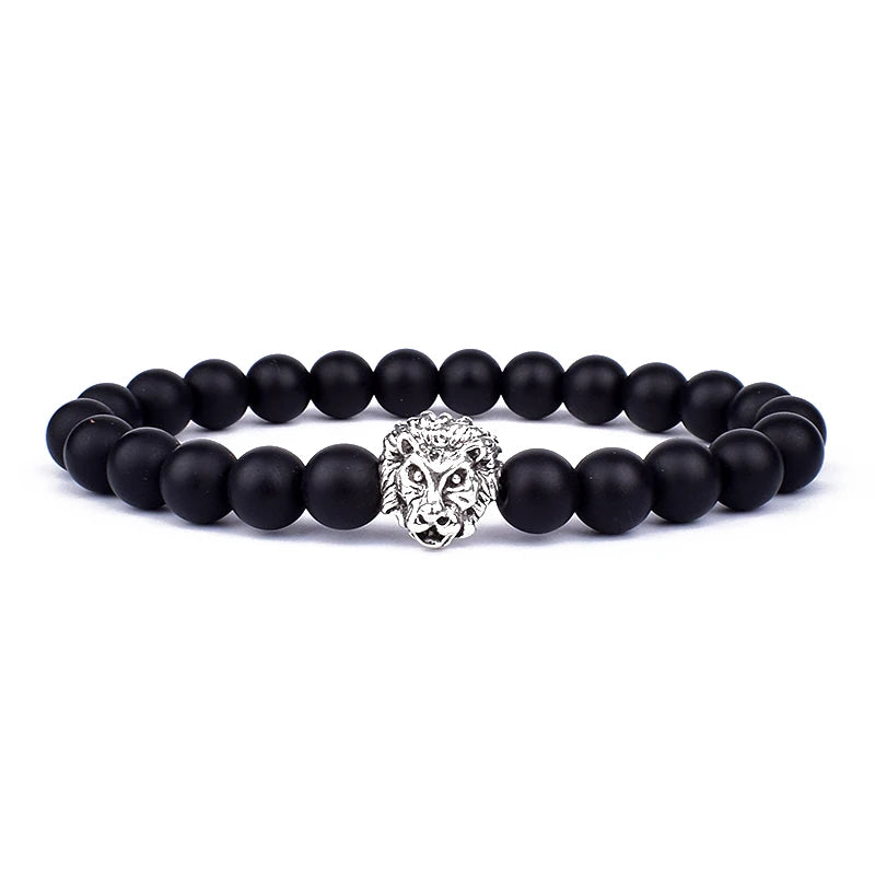 Fashion Obsidian Lion Head Charm Bracelets Men Lava Stone Zircon Prism Bracelets & Bangles for Women New Friendship Jewelry Gift