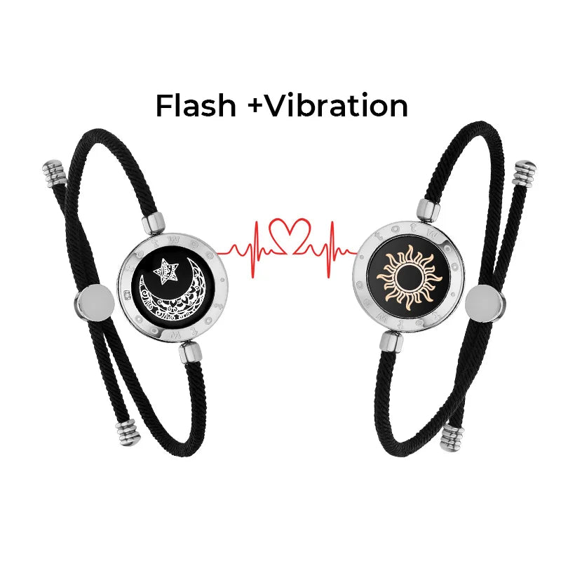 Long Distance Touch Light Up&Vibrate Bracelets for Couples, Long Distance Relationship Gifts Smart Sun&Moon Love Bracelet