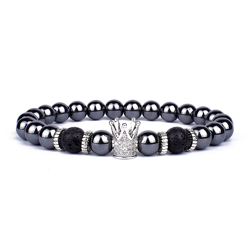 Fashion Obsidian Lion Head Charm Bracelets Men Lava Stone Zircon Prism Bracelets & Bangles for Women New Friendship Jewelry Gift