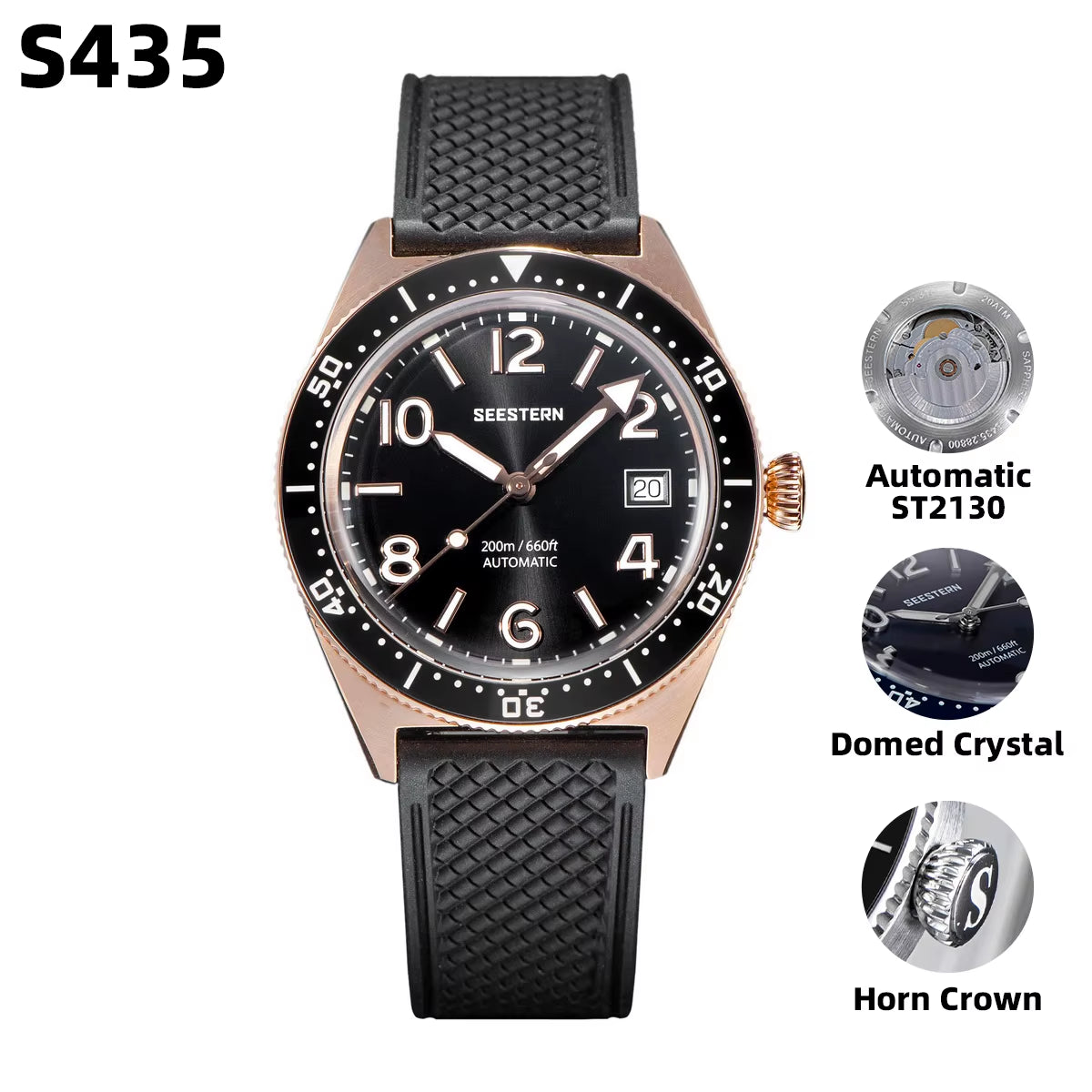 S434 Diving Watch of Men NH35 Automatic Movement 200M Waterproof Mechanical Wristwatches Luminous Sapphire Skeleton V2