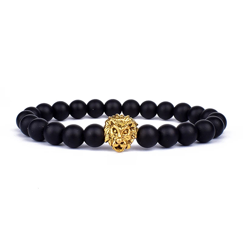 Fashion Obsidian Lion Head Charm Bracelets Men Lava Stone Zircon Prism Bracelets & Bangles for Women New Friendship Jewelry Gift