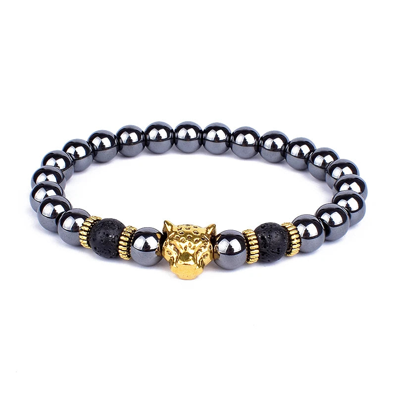 Fashion Obsidian Lion Head Charm Bracelets Men Lava Stone Zircon Prism Bracelets & Bangles for Women New Friendship Jewelry Gift