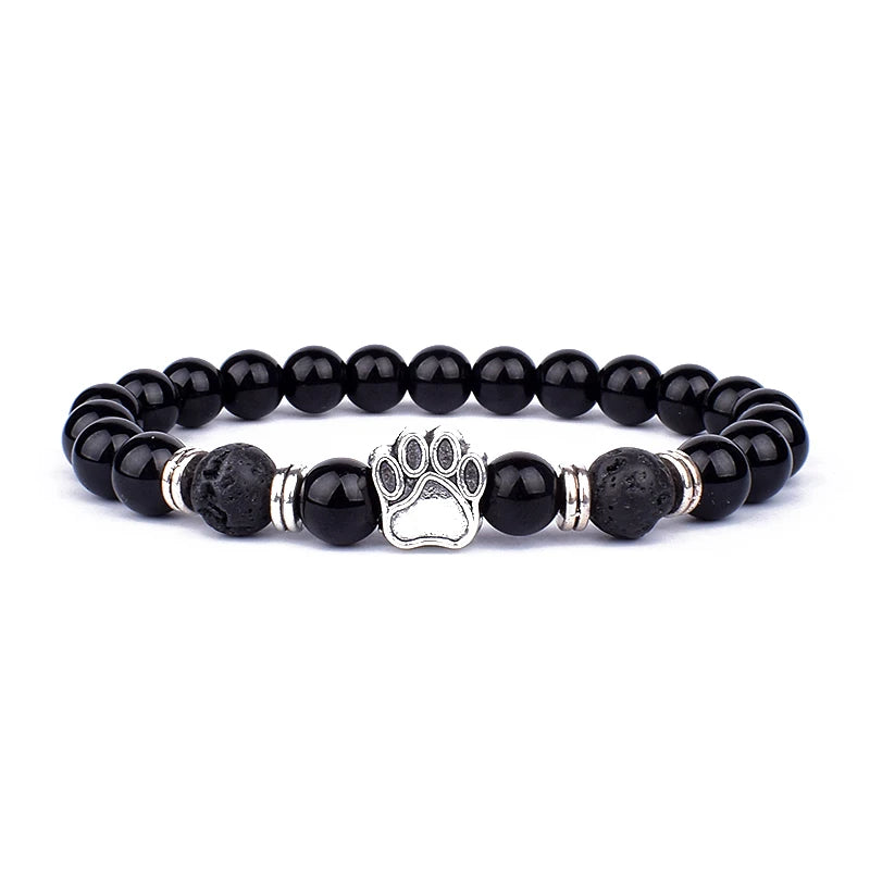 Fashion Obsidian Lion Head Charm Bracelets Men Lava Stone Zircon Prism Bracelets & Bangles for Women New Friendship Jewelry Gift