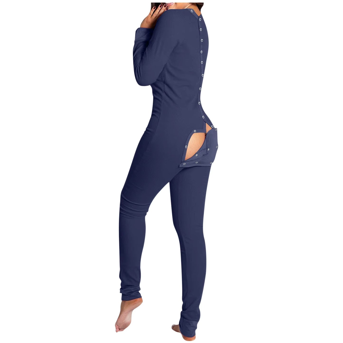 Autumn Women Sexy Onesie with Butt Flap Pajama Open Butt Onesie Romper Jumpsuit Open Crotch Nightwear Onesie Flap Sleepwear