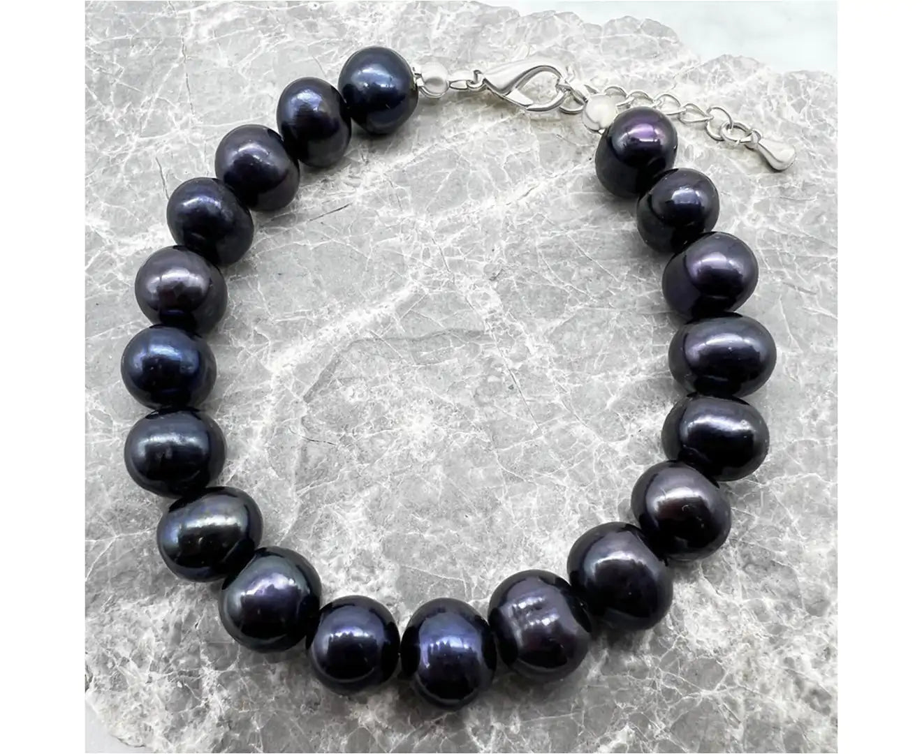 Natural Black 9-10Mm Potato Shape Freshwater Pearl with Real Platinum Plated Bracelet