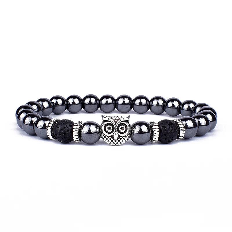 Fashion Obsidian Lion Head Charm Bracelets Men Lava Stone Zircon Prism Bracelets & Bangles for Women New Friendship Jewelry Gift