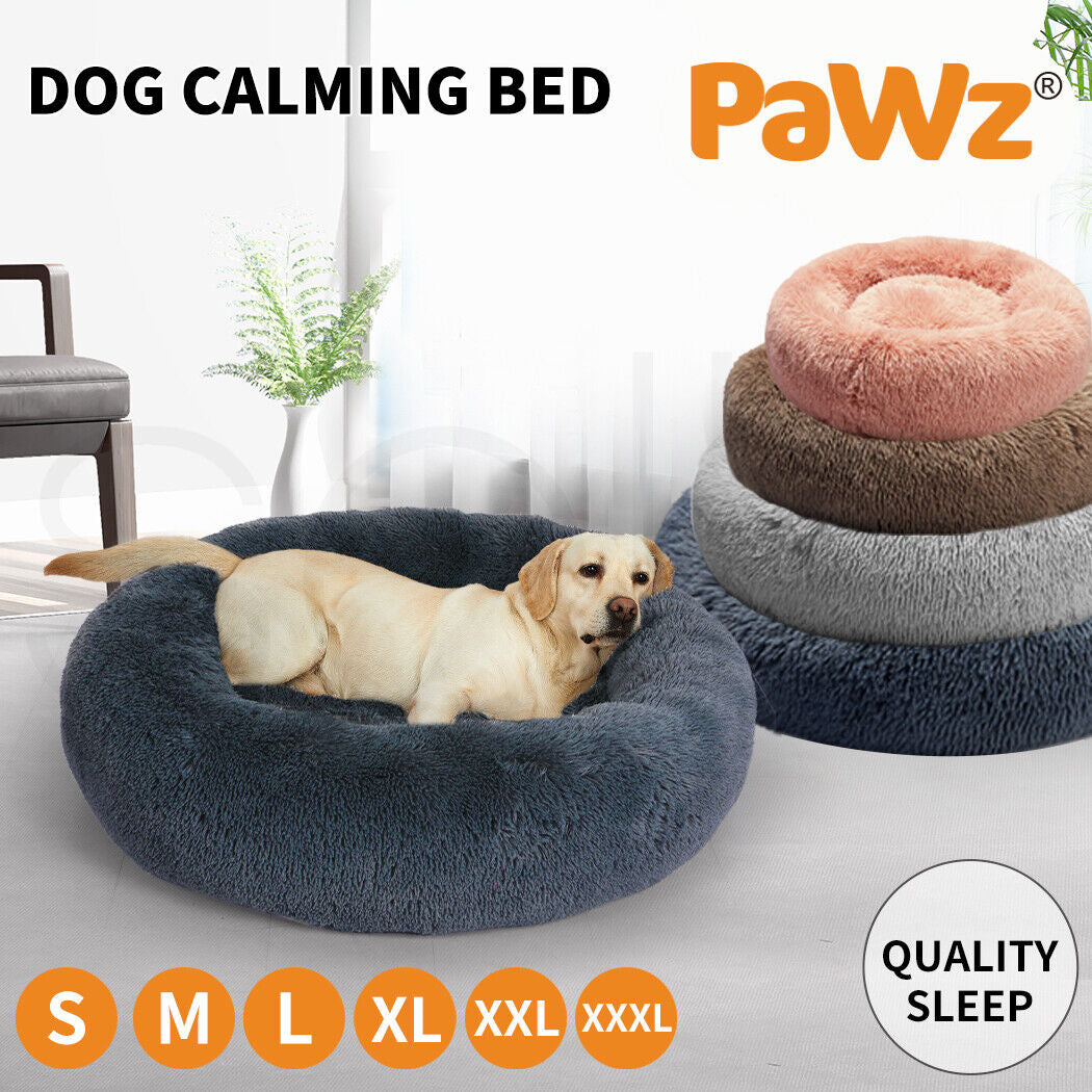 Pawz Dog Calming Bed Warm Soft Plush round Comfy Sleeping Kennel Cave Washable