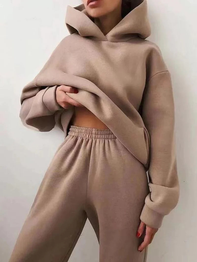 Winter Two Piece Sets Women Tracksuit Oversized Suit 2022 Autumn Trouser Suits Female Sweatshirt Solid Sports Hoodie Sportswear