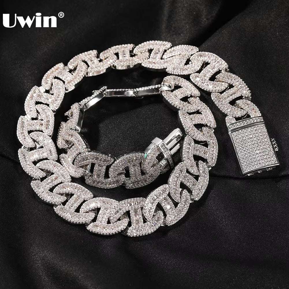 17MM Heavy Miami Baguettecz Zircon Necklaces for Men Iced Cuban Link Chain AAA CZ Prong Setting Necklaces Hip Hop Jewelry