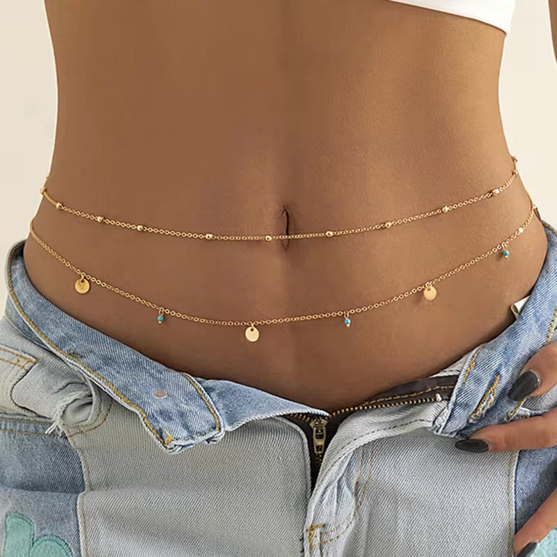 Sexy Double Thin Chain Women'S Waist Chain Charming Butterfly Stainless Steel Belly Chain Summer Beach Bikini Body Jewelry