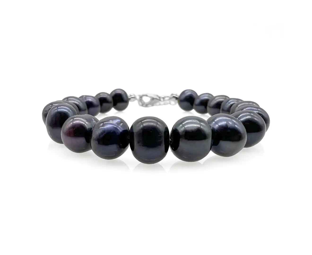 Natural Black 9-10Mm Potato Shape Freshwater Pearl with Real Platinum Plated Bracelet