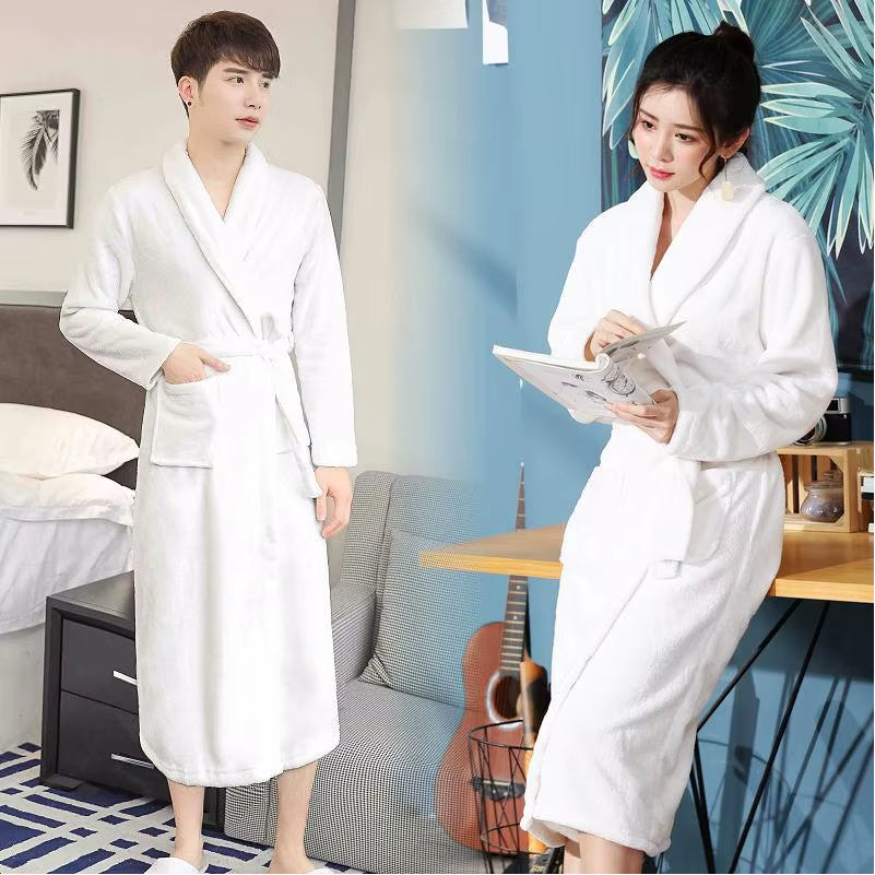 Women Robe Coral Fleece Sleepwear Winter Thicken Kimono Bathrobe Gown Soft Couple Sleepwear Flannel Nightwear Home Clothes