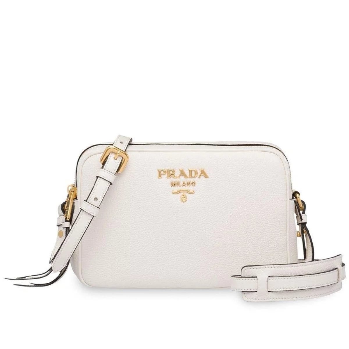 New  Vitello Phenix White Leather Double Zip Camera Crossbody 1BH079