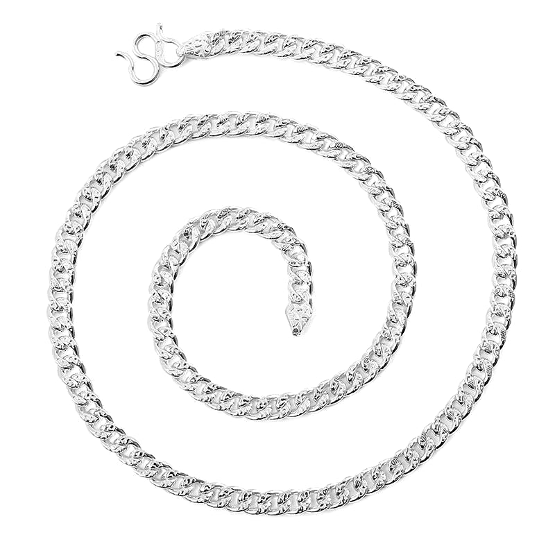 100% Real S999 Sterling Silver Necklace for Women Men New Fashion Flat Solid FU Letter Argentum Horsewhip-Chain Jewelry