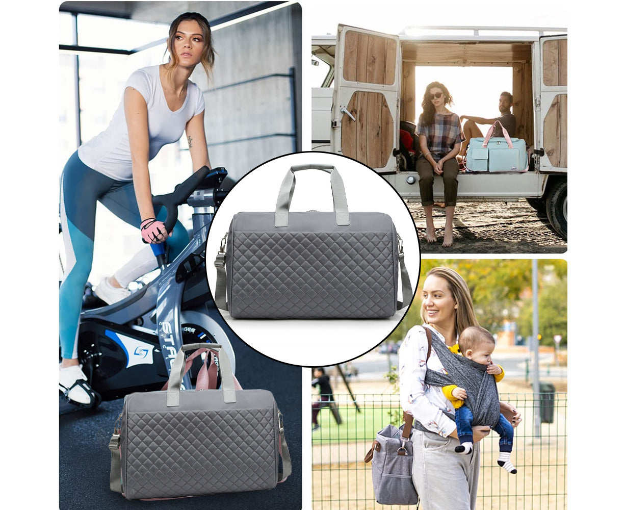 Travel Duffle Bag for Women Weekender Overnight Bags Large Capacity Carry on Duffel Bag, Sports Gym Bag-Grey