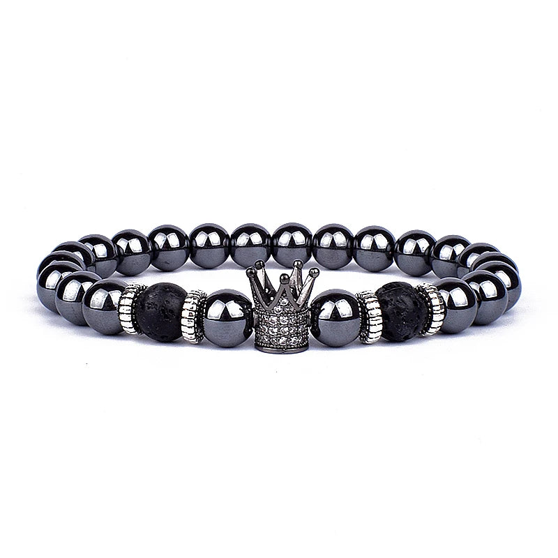 Fashion Obsidian Lion Head Charm Bracelets Men Lava Stone Zircon Prism Bracelets & Bangles for Women New Friendship Jewelry Gift