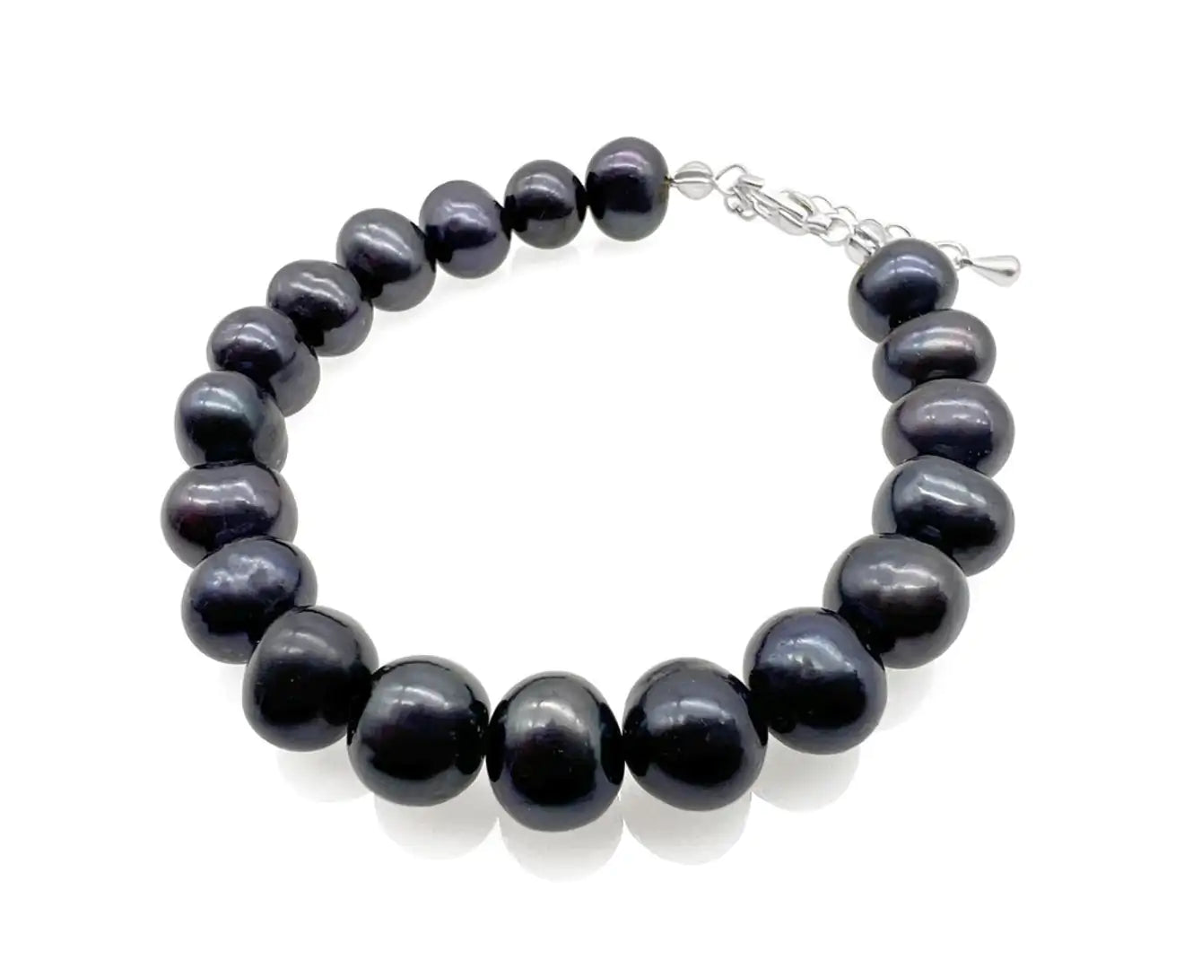 Natural Black 9-10Mm Potato Shape Freshwater Pearl with Real Platinum Plated Bracelet