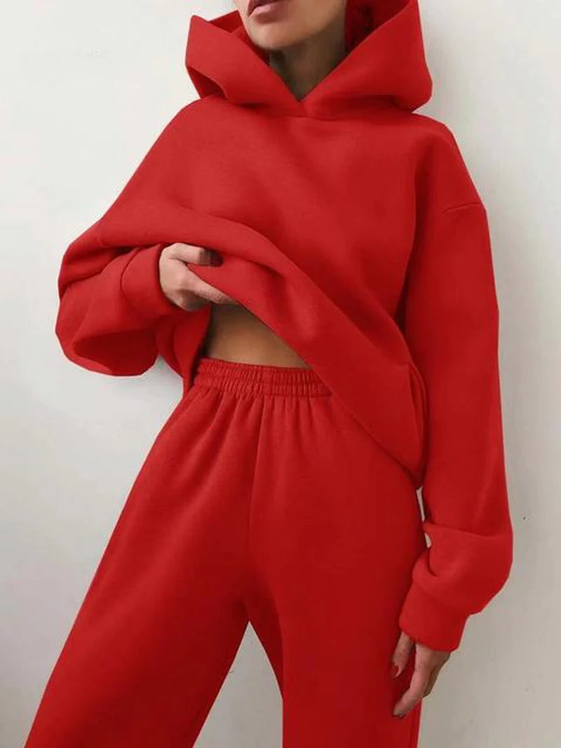 Winter Two Piece Sets Women Tracksuit Oversized Suit 2022 Autumn Trouser Suits Female Sweatshirt Solid Sports Hoodie Sportswear