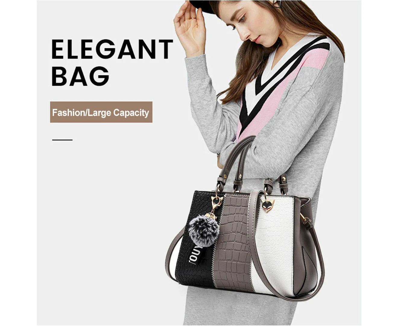 Daily Travel Large-Capacity Shoulder Bag Messenger Bag New Fashion Pu Carrying Bag,Gray