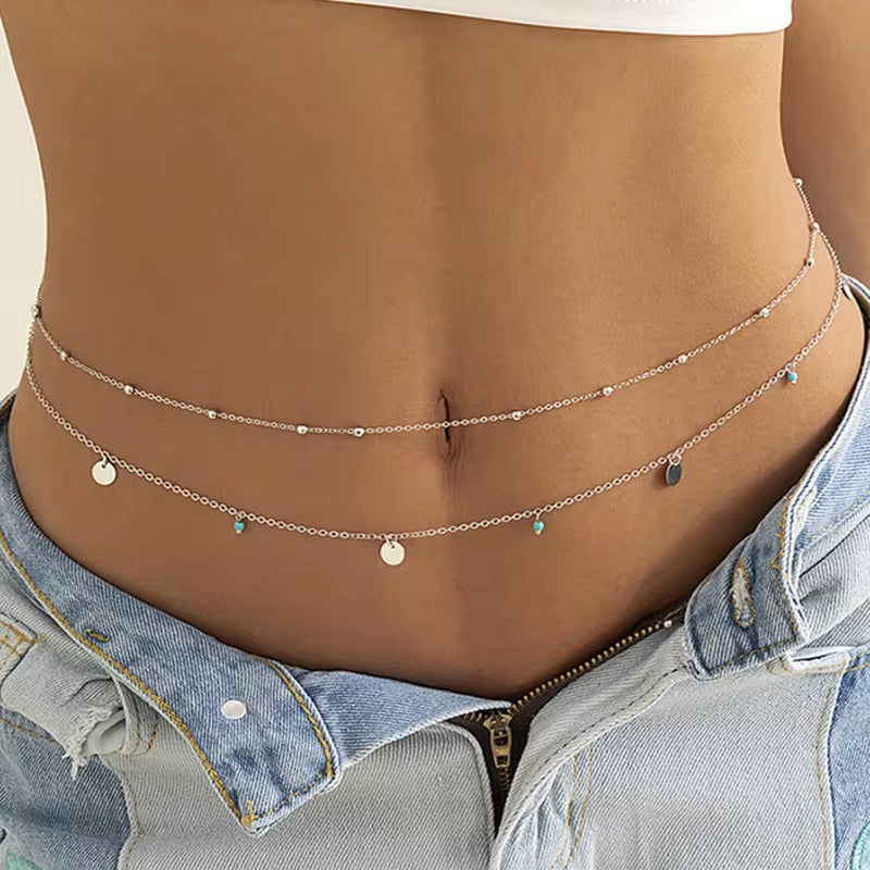 Sexy Double Thin Chain Women'S Waist Chain Charming Butterfly Stainless Steel Belly Chain Summer Beach Bikini Body Jewelry