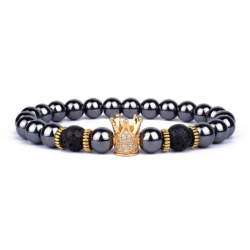 Fashion Obsidian Lion Head Charm Bracelets Men Lava Stone Zircon Prism Bracelets & Bangles for Women New Friendship Jewelry Gift