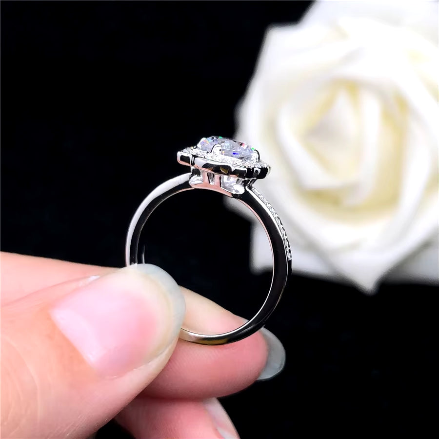 Solid Platinum PT950 Ring 1CT Moissanite Diamond Engagement Ring Brilliant Anniversary Gift for Girl Friend