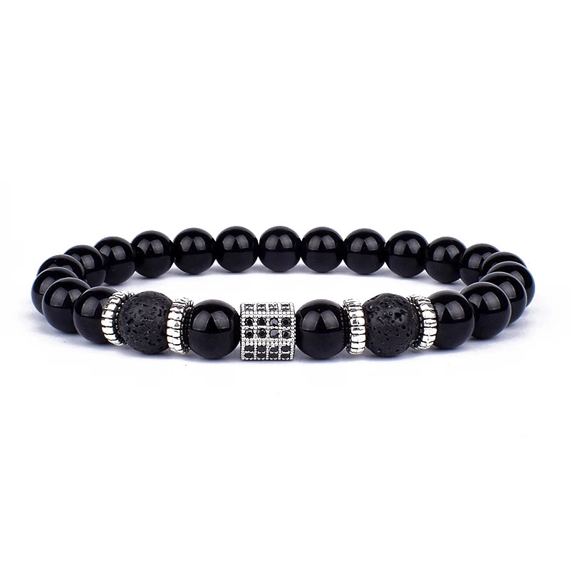 Fashion Obsidian Lion Head Charm Bracelets Men Lava Stone Zircon Prism Bracelets & Bangles for Women New Friendship Jewelry Gift