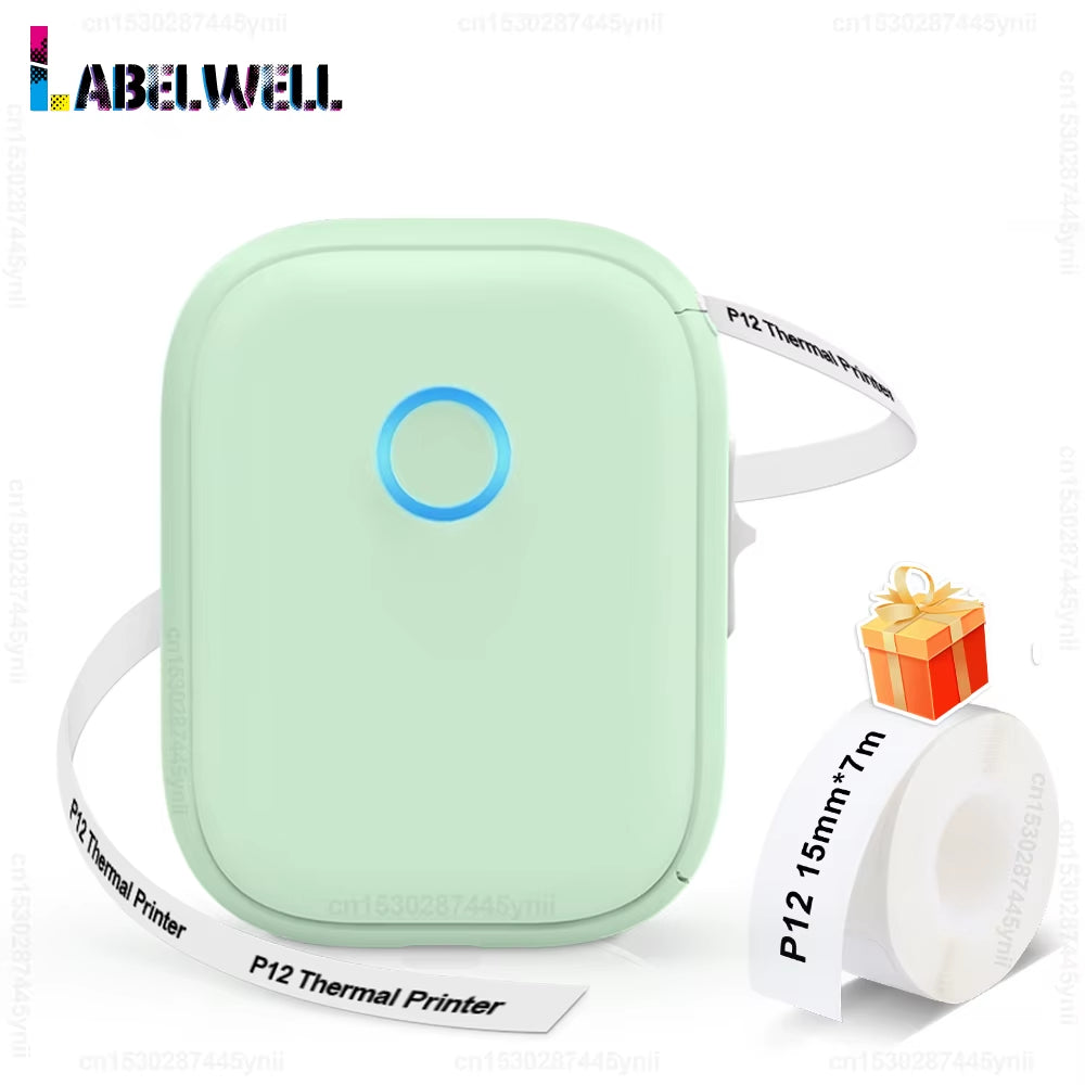 Portable Label Maker P12 Wireless Bluetooth Continuous Label Printer Handheld Machine DIY Self Adhesive Continuous Label Tape