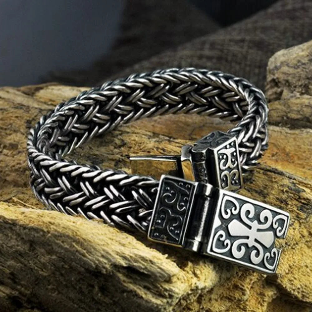 New Real Solid S925 Pure Silver Bracelet for Man Personality Woven Bracelet Domineering Retro Fashion Holiday Gifts