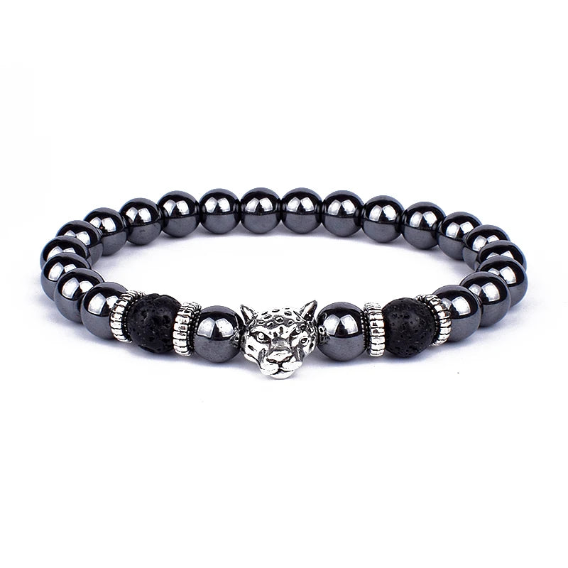 Fashion Obsidian Lion Head Charm Bracelets Men Lava Stone Zircon Prism Bracelets & Bangles for Women New Friendship Jewelry Gift