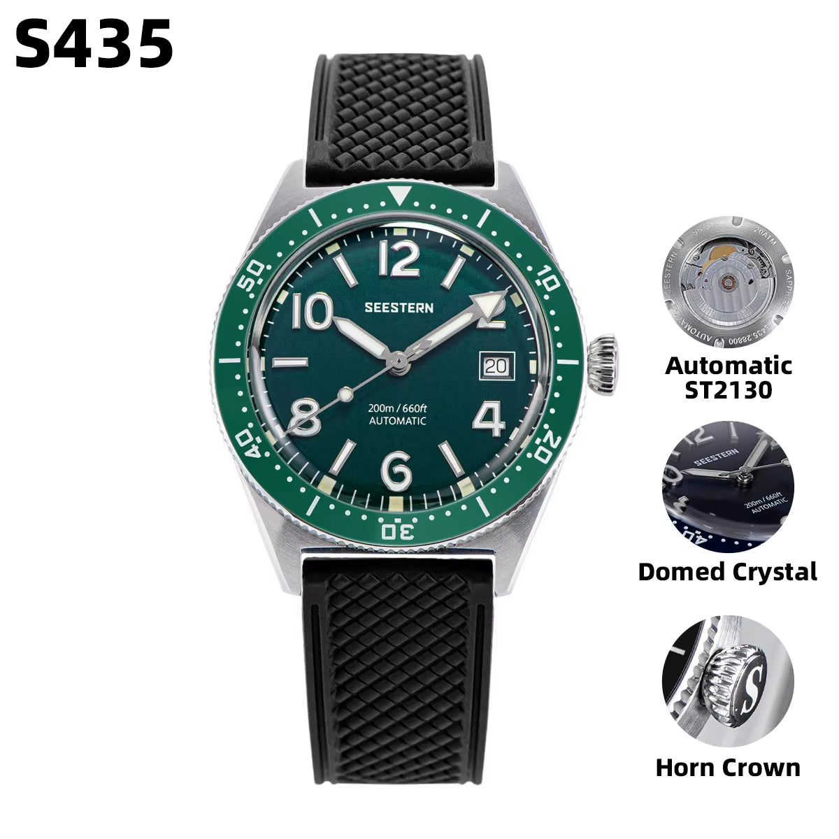 S434 Diving Watch of Men NH35 Automatic Movement 200M Waterproof Mechanical Wristwatches Luminous Sapphire Skeleton V2