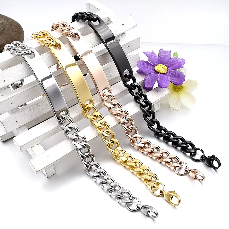 Stainless Steel ID Bracelet for Women Men 2016 Jewellery Fashion Chain Cuff,4 Colors, Wholesale Items,Wb001