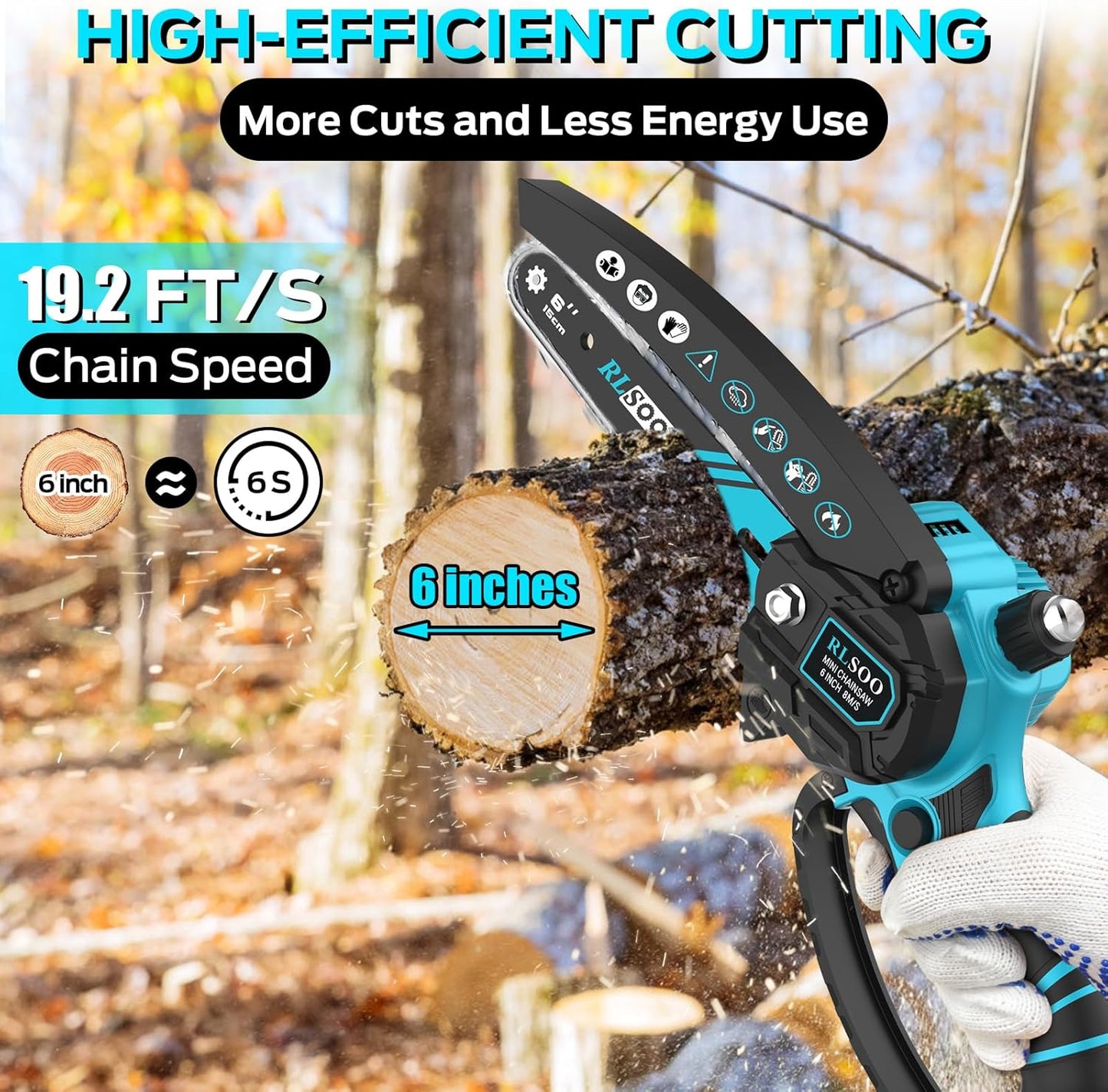 Mini Chainsaw, 6 Inch Electric Chainsaw with Security Lock & Auto Oiler, [2024 Upgraded] Portable Battery Powered Chainsaw for Branches, Wood Cutting, Yard, Garden Use (2 Batteries, 3 Chains)