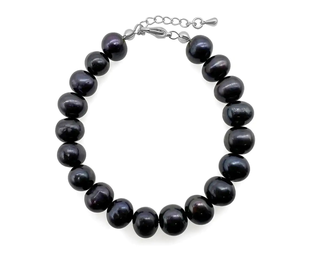 Natural Black 9-10Mm Potato Shape Freshwater Pearl with Real Platinum Plated Bracelet