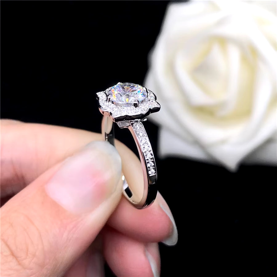 Solid Platinum PT950 Ring 1CT Moissanite Diamond Engagement Ring Brilliant Anniversary Gift for Girl Friend