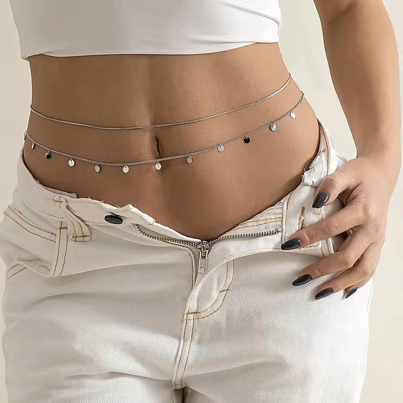 Sexy Double Thin Chain Women'S Waist Chain Charming Butterfly Stainless Steel Belly Chain Summer Beach Bikini Body Jewelry