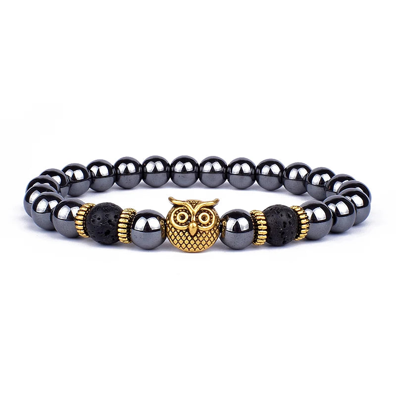 Fashion Obsidian Lion Head Charm Bracelets Men Lava Stone Zircon Prism Bracelets & Bangles for Women New Friendship Jewelry Gift