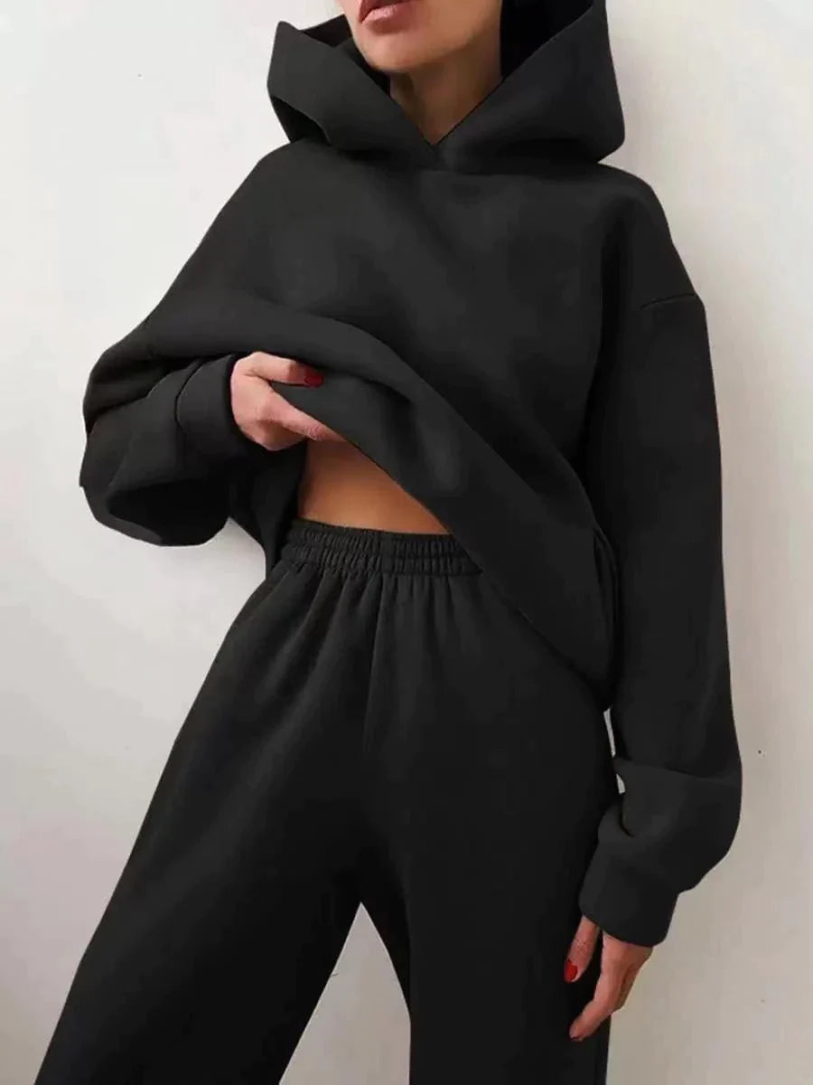 Winter Two Piece Sets Women Tracksuit Oversized Suit 2022 Autumn Trouser Suits Female Sweatshirt Solid Sports Hoodie Sportswear