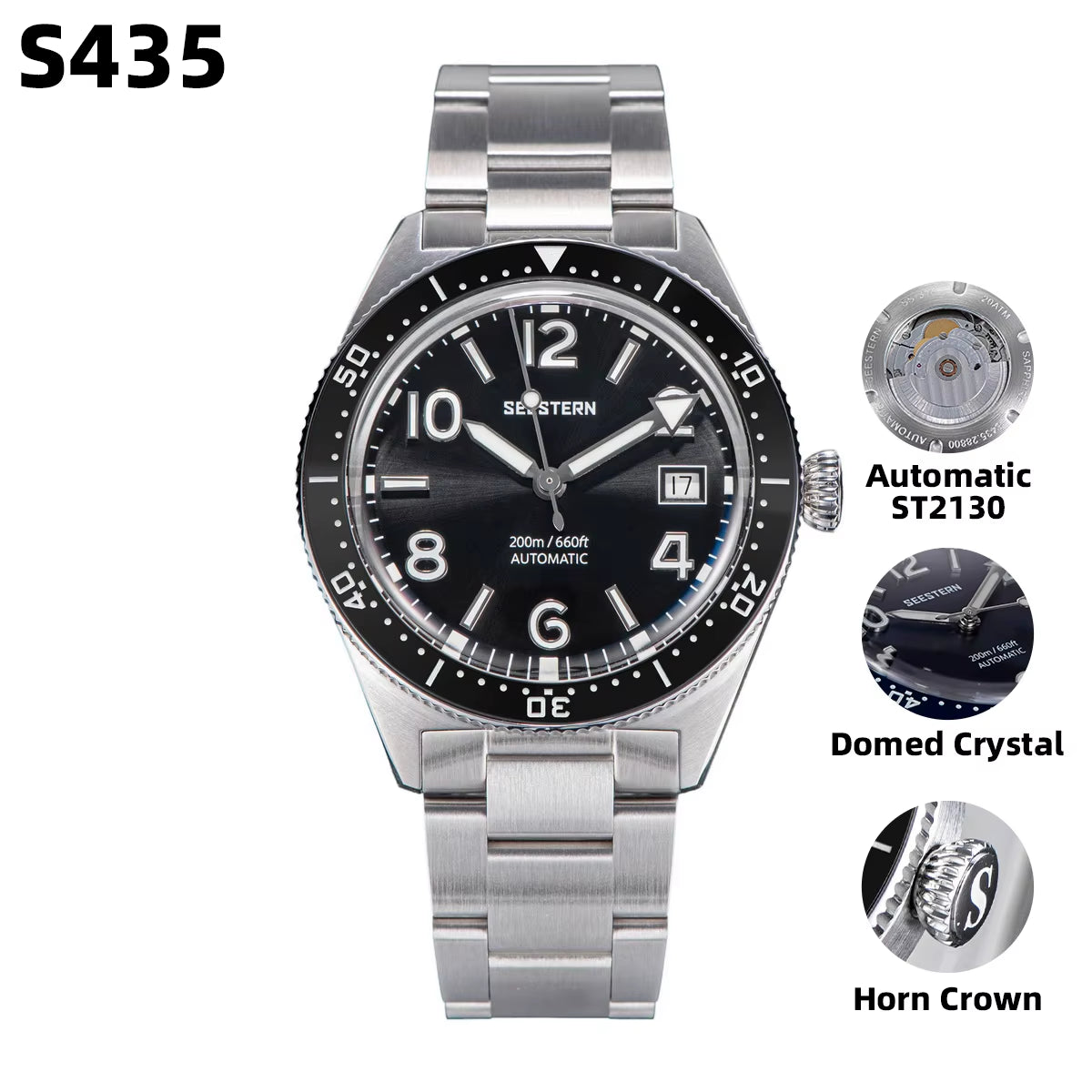 S434 Diving Watch of Men NH35 Automatic Movement 200M Waterproof Mechanical Wristwatches Luminous Sapphire Skeleton V2