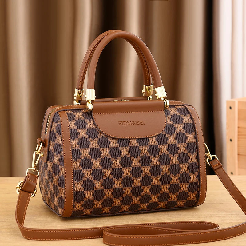 Boston Bag for Women Fashion Large Capacity Handbags Female PVC Plaid Leather High Quality Shoulder Crossbody Bags