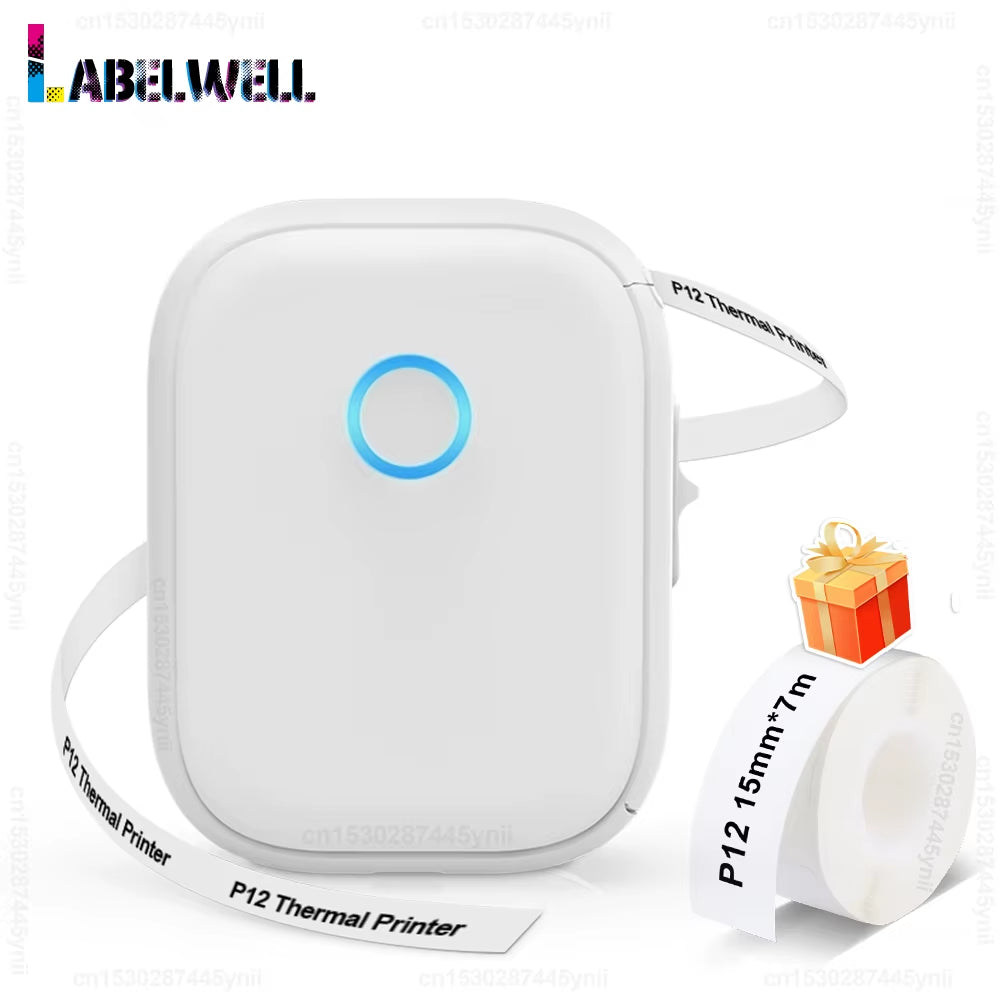 Portable Label Maker P12 Wireless Bluetooth Continuous Label Printer Handheld Machine DIY Self Adhesive Continuous Label Tape