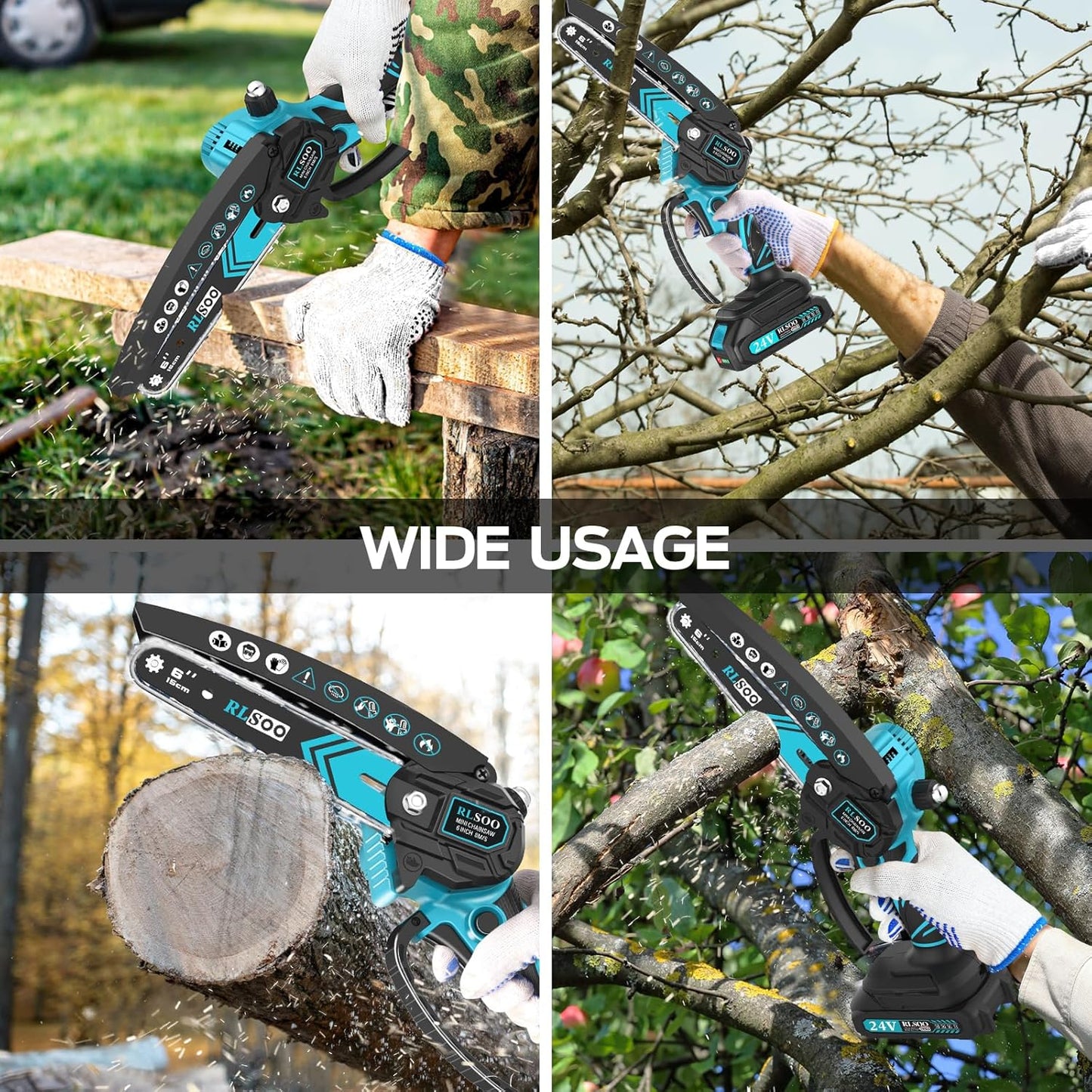 Mini Chainsaw, 6 Inch Electric Chainsaw with Security Lock & Auto Oiler, [2024 Upgraded] Portable Battery Powered Chainsaw for Branches, Wood Cutting, Yard, Garden Use (2 Batteries, 3 Chains)