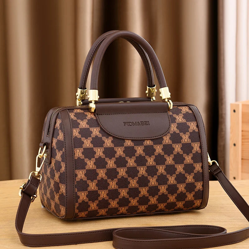 Boston Bag for Women Fashion Large Capacity Handbags Female PVC Plaid Leather High Quality Shoulder Crossbody Bags