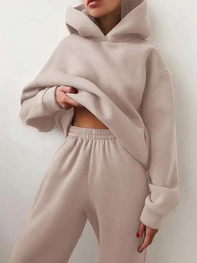 Winter Two Piece Sets Women Tracksuit Oversized Suit 2022 Autumn Trouser Suits Female Sweatshirt Solid Sports Hoodie Sportswear