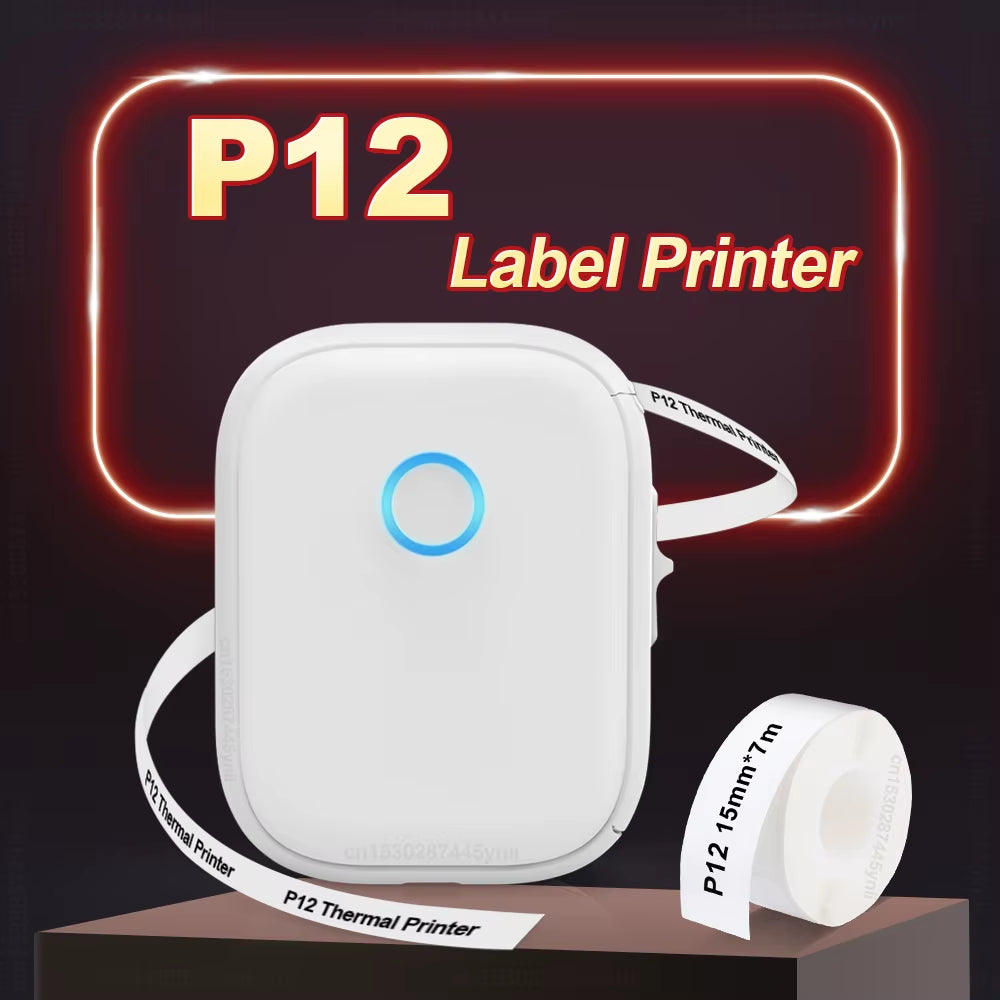 Portable Label Maker P12 Wireless Bluetooth Continuous Label Printer Handheld Machine DIY Self Adhesive Continuous Label Tape