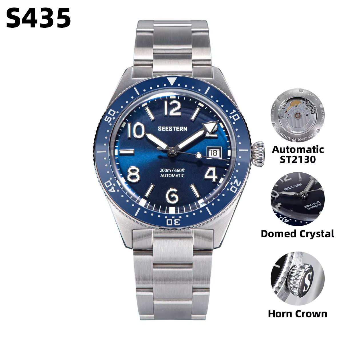 S434 Diving Watch of Men NH35 Automatic Movement 200M Waterproof Mechanical Wristwatches Luminous Sapphire Skeleton V2