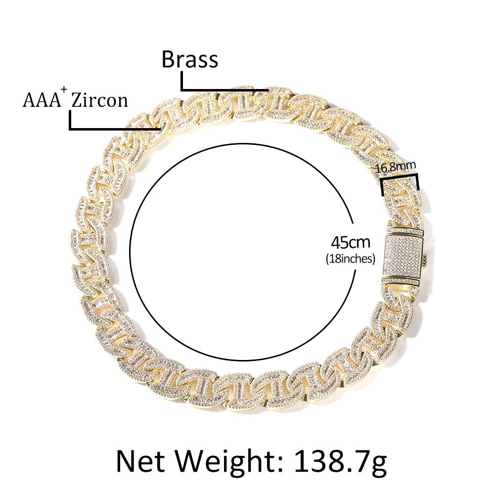 17MM Heavy Miami Baguettecz Zircon Necklaces for Men Iced Cuban Link Chain AAA CZ Prong Setting Necklaces Hip Hop Jewelry