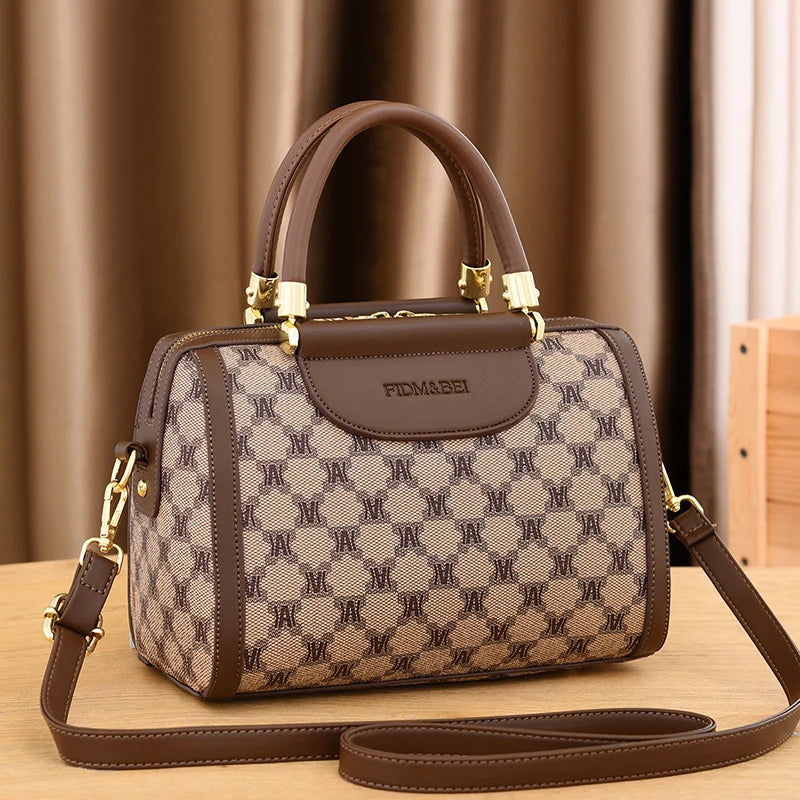 Boston Bag for Women Fashion Large Capacity Handbags Female PVC Plaid Leather High Quality Shoulder Crossbody Bags