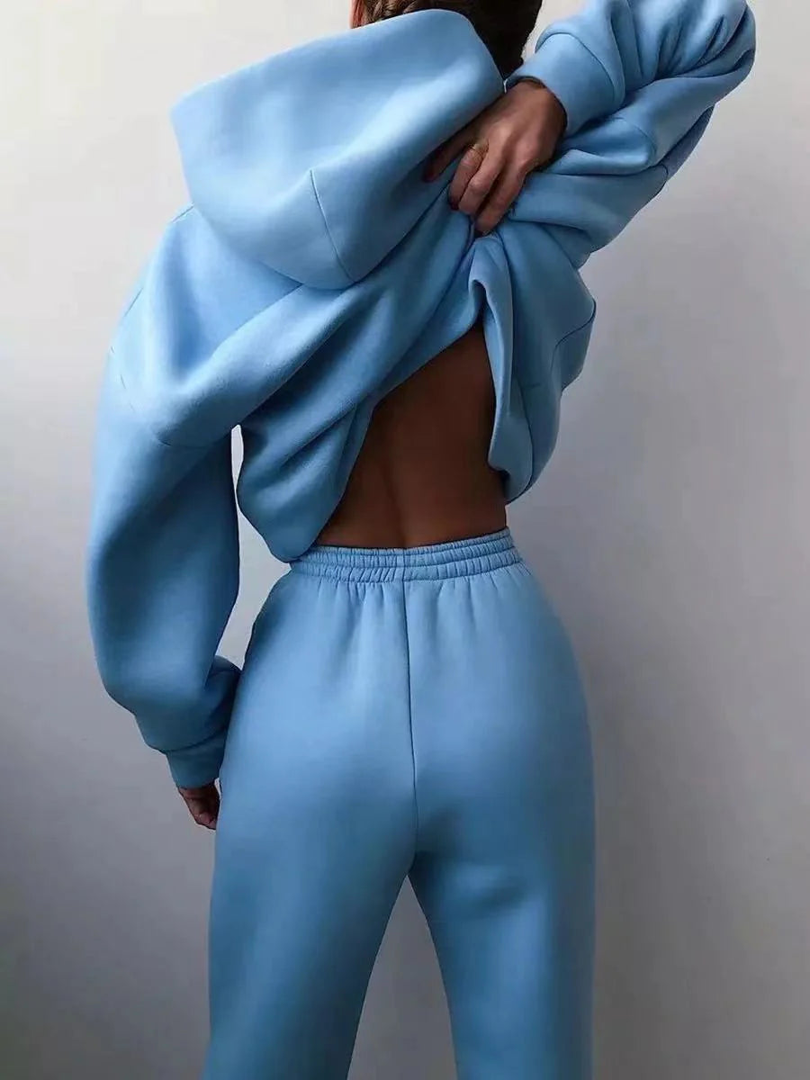 Winter Two Piece Sets Women Tracksuit Oversized Suit 2022 Autumn Trouser Suits Female Sweatshirt Solid Sports Hoodie Sportswear