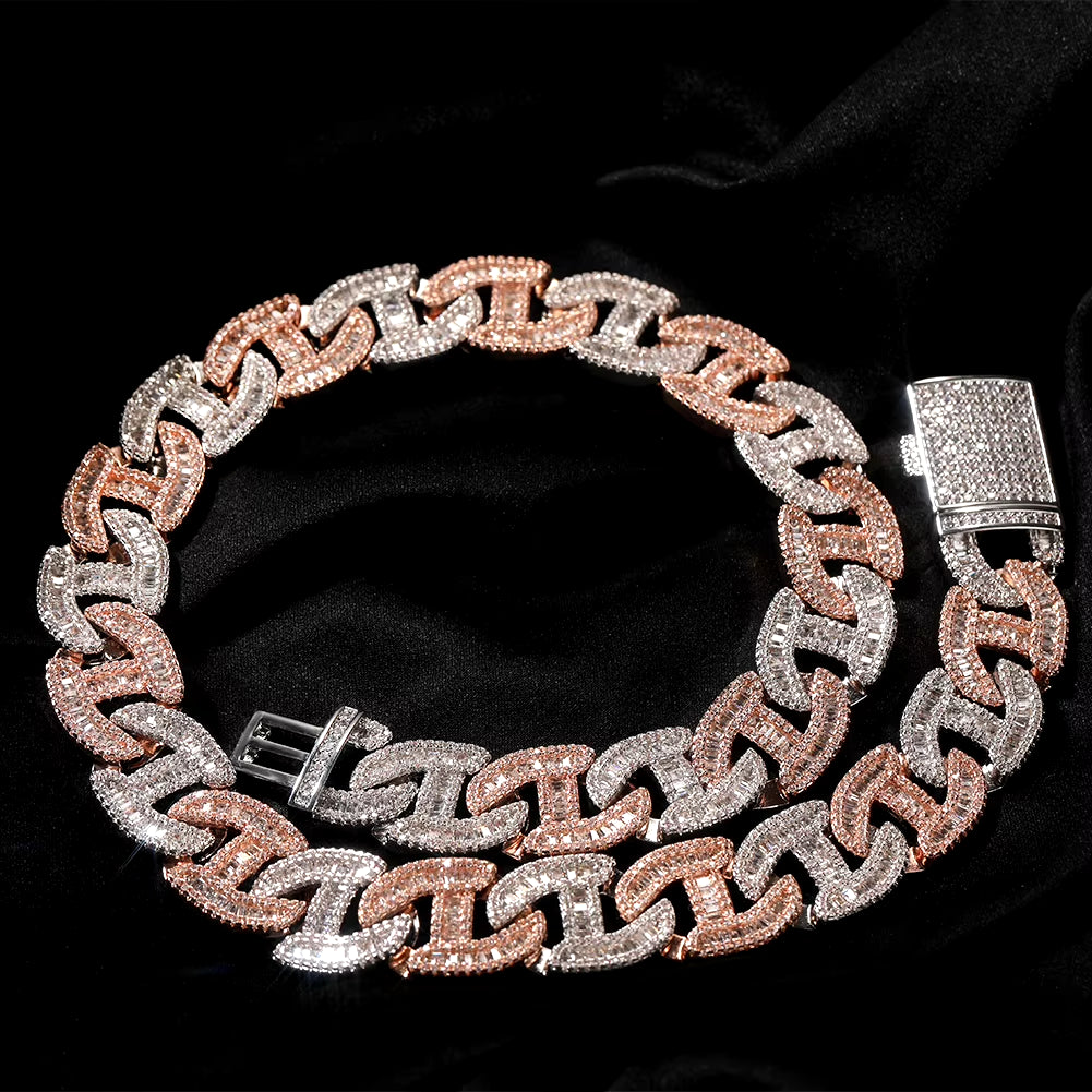 17MM Heavy Miami Baguettecz Zircon Necklaces for Men Iced Cuban Link Chain AAA CZ Prong Setting Necklaces Hip Hop Jewelry